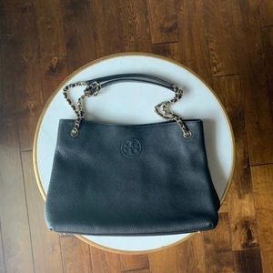 Tory Burch Bombe Black Leather Tote